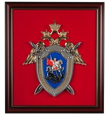 Панно кабинетное "Герб СЛЕДСТВЕННОГО КОМИТЕТА РОССИЙСКОЙ ФЕДЕРАЦИИ" Рама «красное дерево»