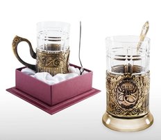 ПОДСТАКАННИК 15 ЛЕТ с хрустальным стаканом и ложкой