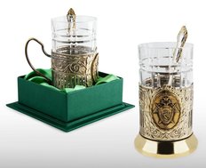 Подстаканник с хрустальным стаканом и ложкой «СКР»
